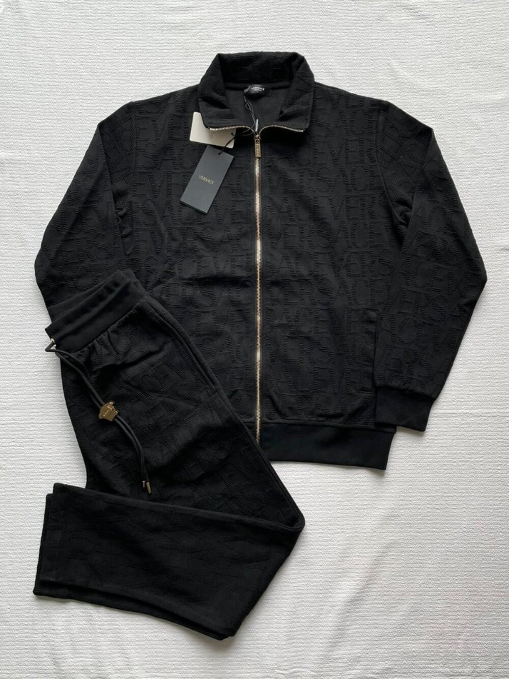 Versace Men's Black Embossed Logo Tracksuit Luxury Designer Set XL